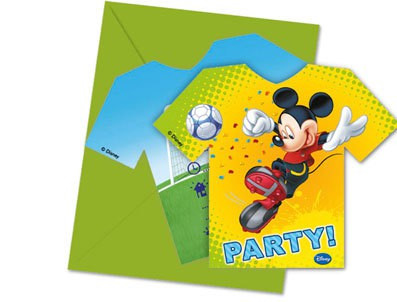 6 Mickey Mouse Fußball Einladungskarten
