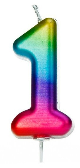 Rainbow number 1 cake candle 7cm