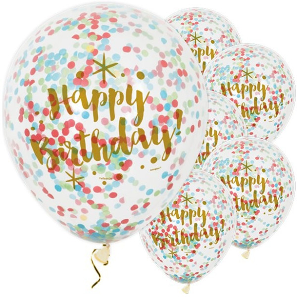 6 palloncini coriandoli happy birthday 30 cm