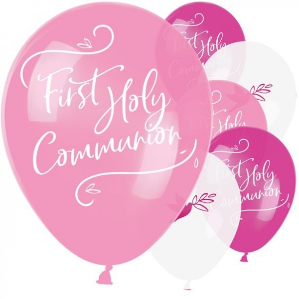 6 first communion latex balloons pink 28cm