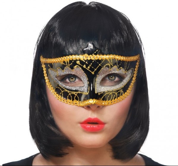 Goud / zilver versierd zwart carnaval masker 2