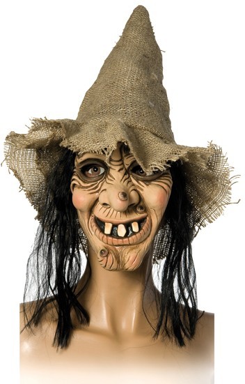 Shaggy forest witch mask with hat & hair