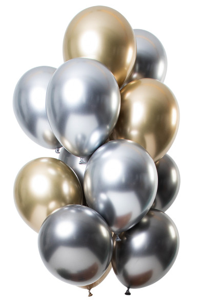 12 latexballonger med spegeleffekt guld silver