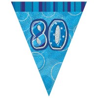 Vista previa: Cadena de banderín Happy Blue Sparkling 80 cumpleaños 365cm