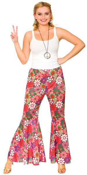 Damskie spodnie dzwoneczkowe Hippie Flower Power