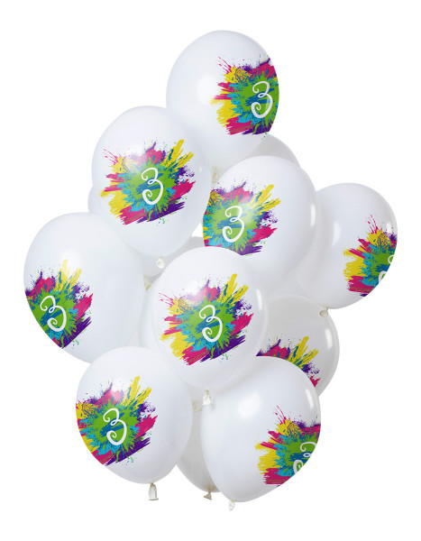 3er cumpleaños 12 globos de látex Color Splash