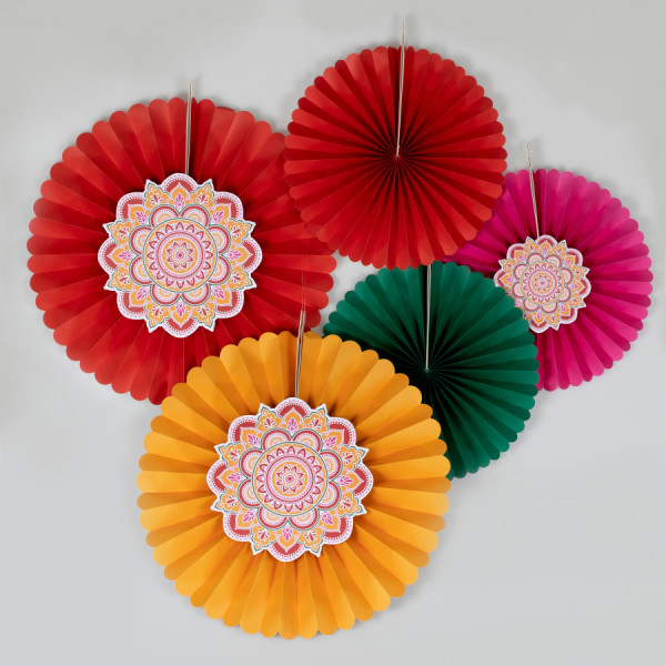 5 rosaces en papier coloré Diwali