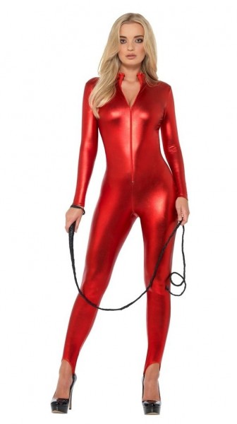 Sexy Catsuit für Damen in Metallic Rot