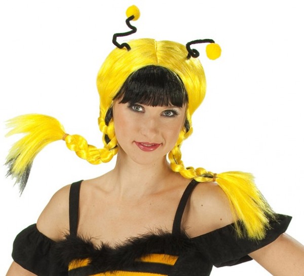 Peluca de abejas amarilla con coletas