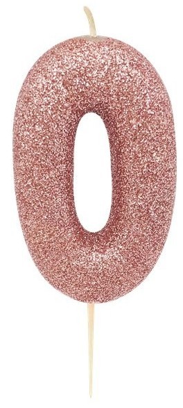 Glinsterende Nummer 0 Taartkaars roségoud 7 cm