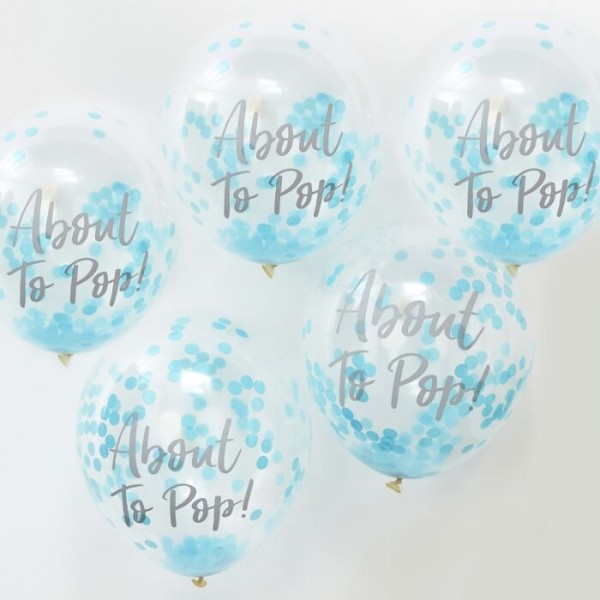 5 Oh Baby confetti ballonnen blauw 30cm