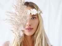 Anteprima: Ghirlanda di fiori boho bianca 18 cm