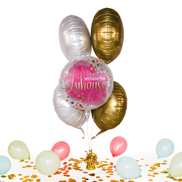 Heliumballon in der Box Willkommen Zuhause Konfetti