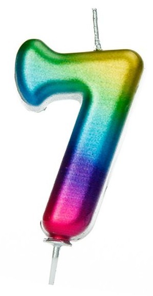 Rainbow nummer 7 kagelys 7cm
