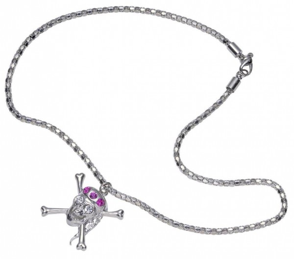 Pirate skull ladies necklace in silver with purple details