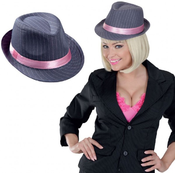 Cappello gessato gangster grigio-rosa