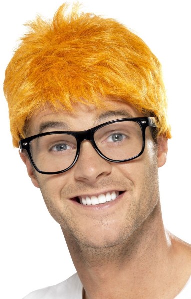 Parrucca anni '90 arancio con occhiali