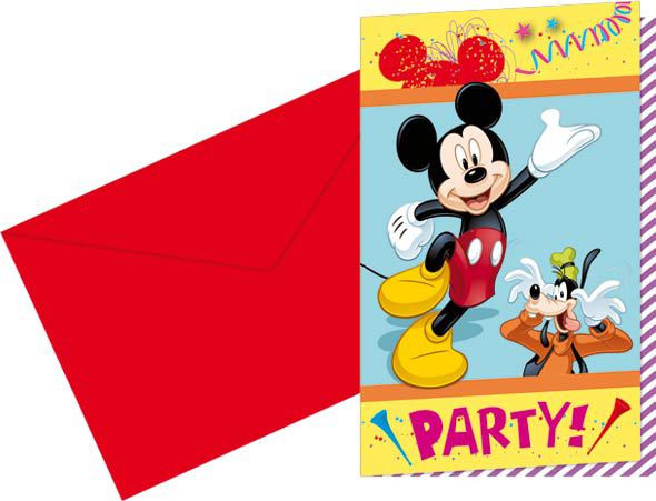 Karta zaproszenie na urodziny dla dzieci Myszka Miki i Goofy 6 sztuk