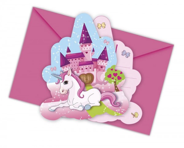 6 unicorn drømmeverden invitationskort