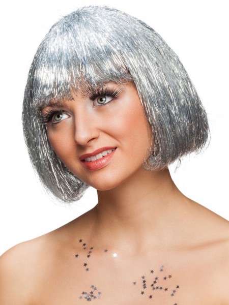 Parrucca argentata con paglietta d'argento