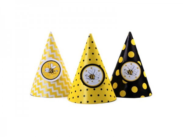6 bee-look party hats 16 x 10cm 2