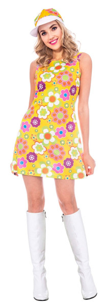 Vestido de poder floral de los años 60 para mujer.