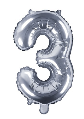 Number 3 foil balloon silver 35cm