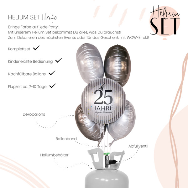 25 Jahre Silver Stripes Ballonbouquet-Set mit Heliumbehälter 3