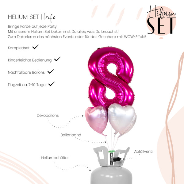 XXL Zahl 8 Pink Ballonbouquet-Set mit Heliumbehälter 3