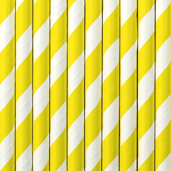 10 pajitas de papel rayado amarillo 19,5cm