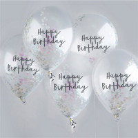 Vista previa: 5 globos con confeti Happy Birthday 30cm