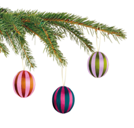 3 satijnen boomballen - kleurrijke kerst