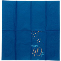 Vorschau: 10 Elegant Blue 40th Birthday Servietten 33cm