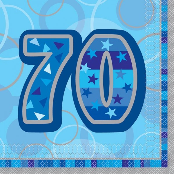 16 Happy Blue Sparkling 70th Birthday napkins 33cm