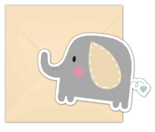 6 tarjetas de invitación de elefante bebé