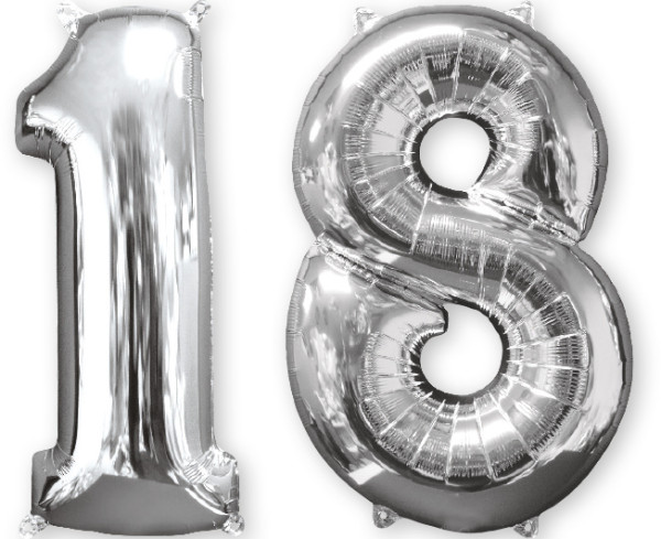 Foil balloon number 18 silver 66cm