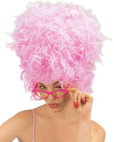 Peruka z różowymi kręconymi włosami