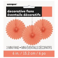 Voorvertoning: Decoratieve waaier bloem koraalrood 15cm set van 3