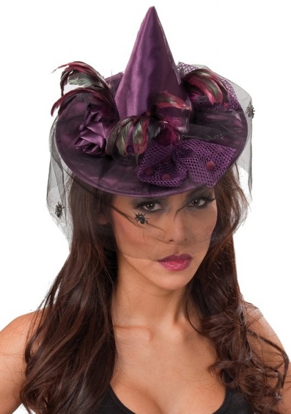 Feather hat for witches and sorceresses purple on hair clip