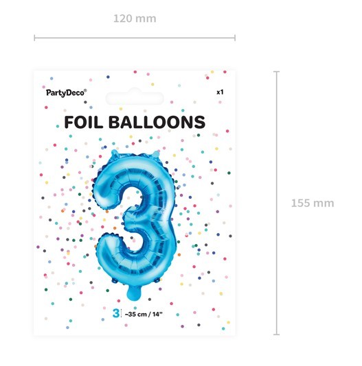 Number 3 foil balloon azure blue 35cm 3