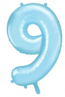 Oversigt: Nummer 9 folie ballon himmelblå 86cm