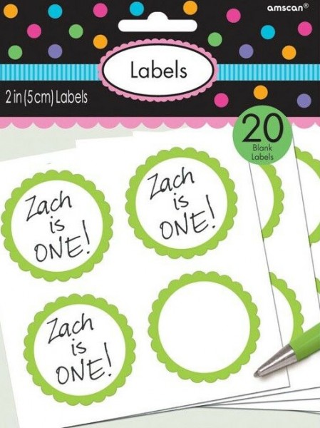 20 self-adhesive labels with kiwi green flower border 2