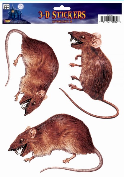 3 autocollants 3D de rats d'horreur
