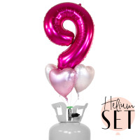 Vorschau: XXL Zahl 9 Pink Ballonbouquet-Set mit Heliumbehälter