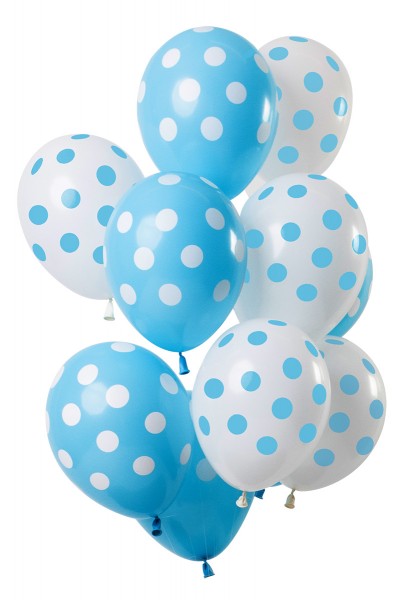 12 balonów lateksowych w kropki niebiesko-białe