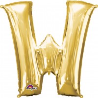 Letter foil balloon W gold 83cm