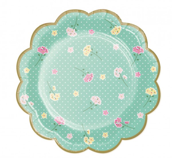 8 piatti di carta per tea party floreali 18 cm 4
