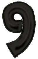 Folieballon nummer 9 zijdeachtig zwart 63cm