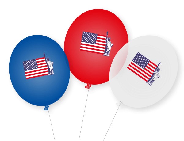 9 globos de látex de EE. UU. Azul-rojo-blanco
