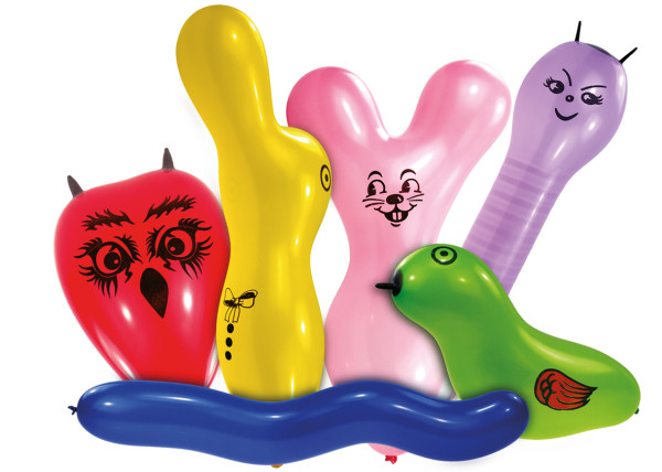 Set med 6 figurballonger med djurmotiv